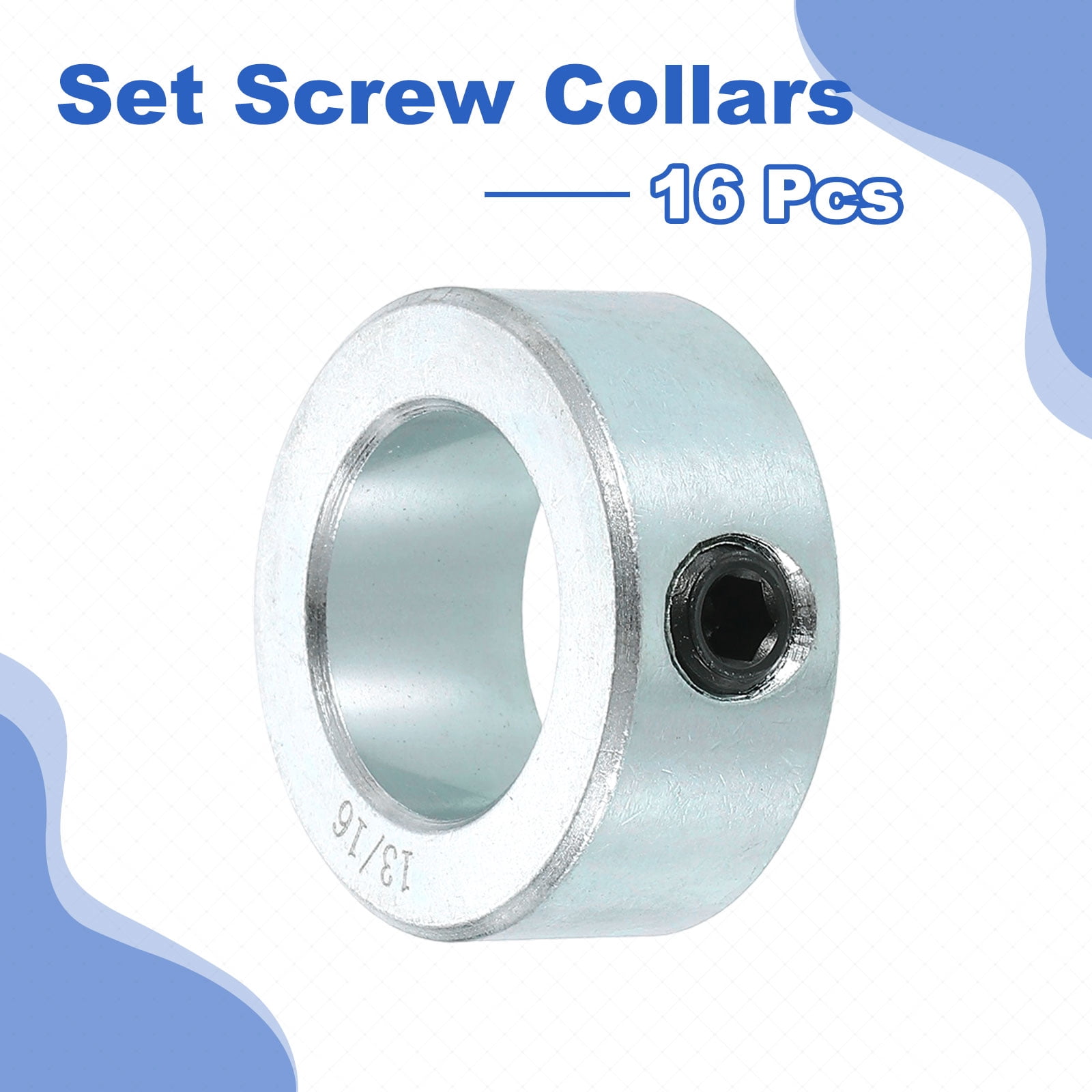 16pcs Set Screw Collars 13/16" Bore Carbon Steel Shaft Collars, 1-5/16" OD, 9/16" Width Lock Axle Collar Clamp