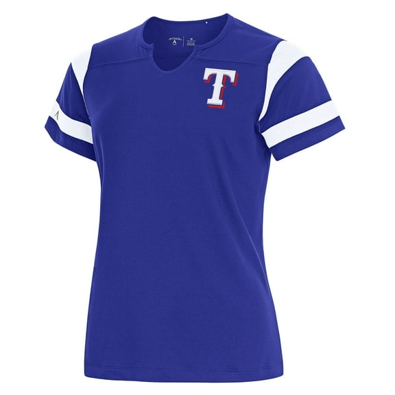 Women's Antigua Royal Texas Rangers Encounter Notch Neck Top