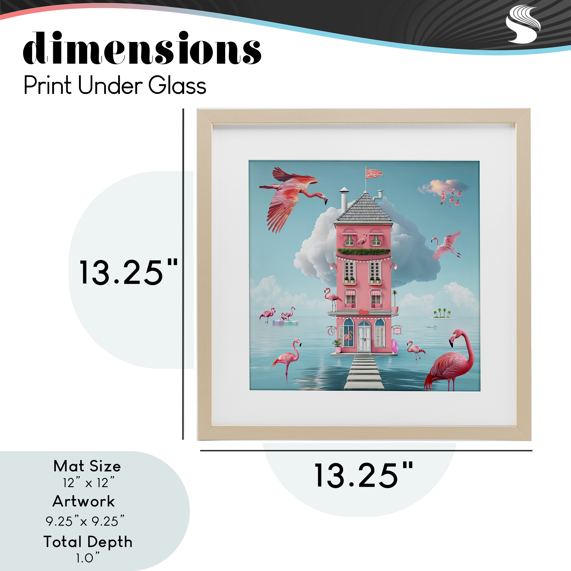 Flamingo Hotel on Water Birch Framed Print Under Glass, design by Lori Lea Studios