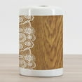 thumbnail image 2 of Vintage Ceramic Toothbrush Holder, Shabby Form Lace Pattern on Wooden Rustic Background Feminine Retro Image, Decorative Versatile Countertop for Bathroom, 4.5" X 2.7", Pale Caramel White, 2 of 4