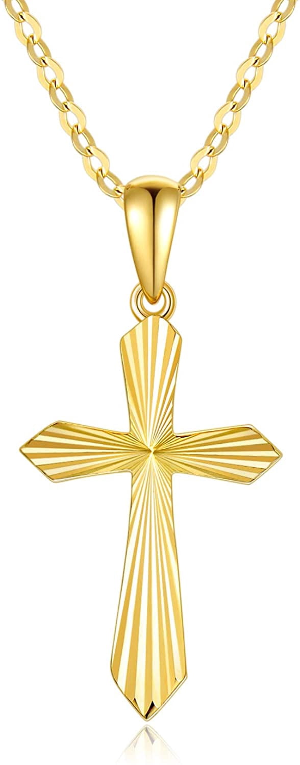 SISGEM Solid 14K Gold Cross Necklace 
