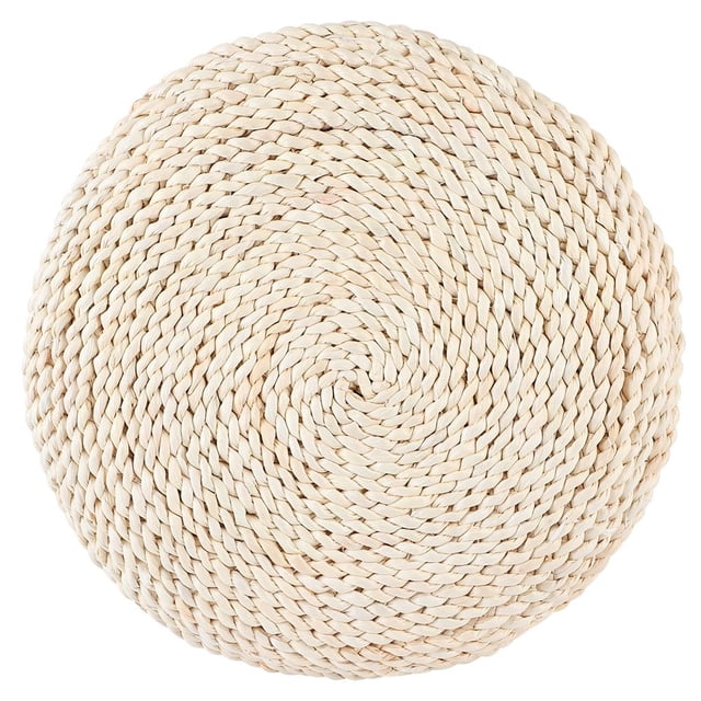 Coussin de Sol Rond Style Japonais Tatami Tissé à la Main Pouf de Sol pour Méditation Yoga