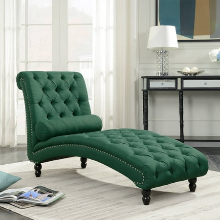 Alice Polyester Button Tufted Chesterfield Armless Chaise Lounge with Silver Accent Nailheads
