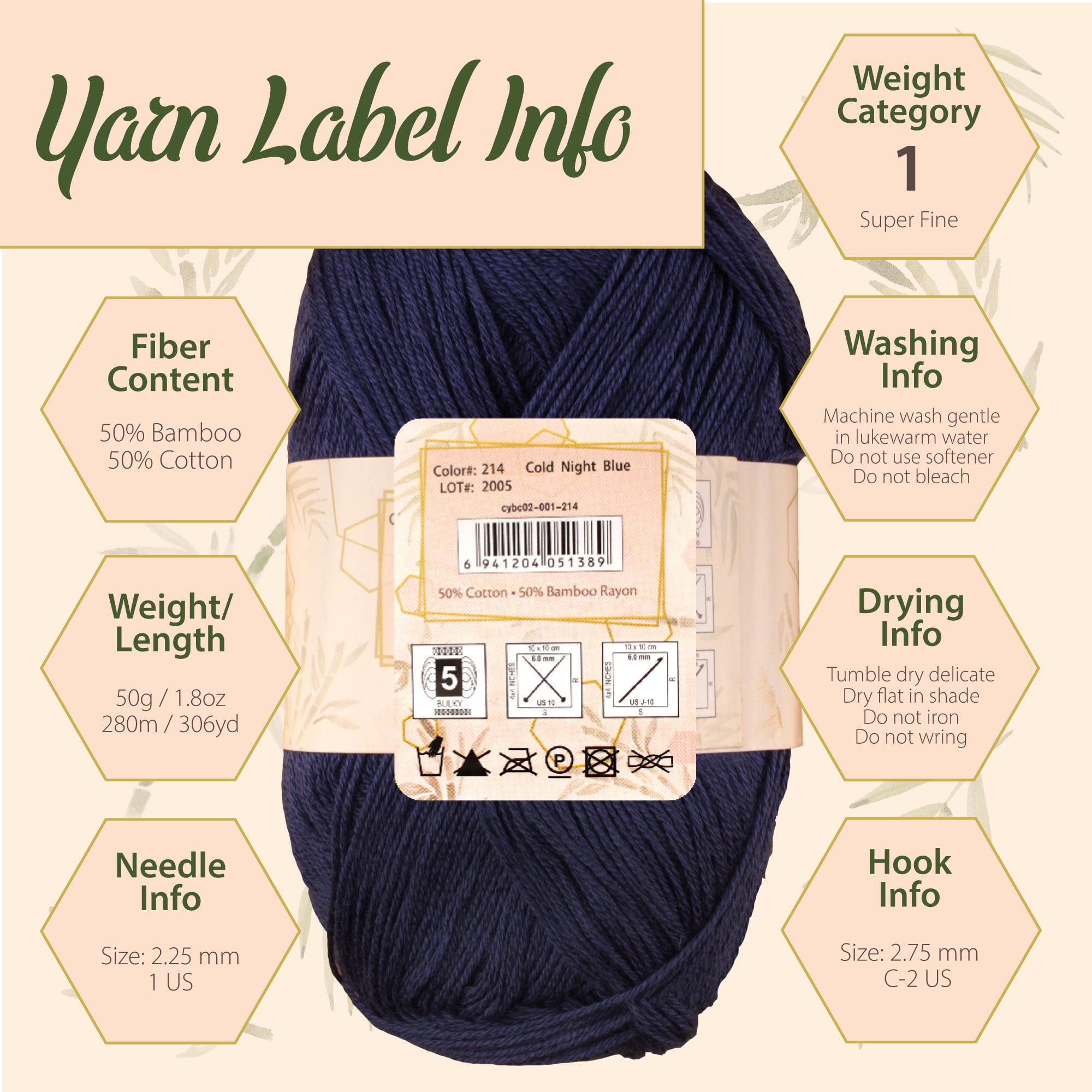 JubileeYarn Baby Soft Bamboo Cotton Yarn - 50g/Skein - Light Assortment - 20 Skeins