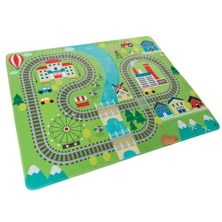 Baby Play Mat for Kids, Microfiber Flannel Fleece & Foam Mat with Non Slip Back and Train Scene for Toddlers, Boys and Girls by Hey! Play!