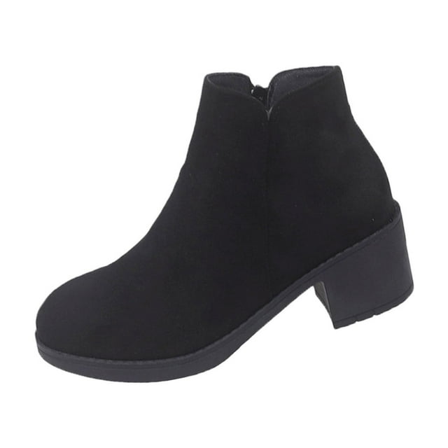 Lovzfmll Bottes à la Cheville pour Femmes, Cheville en Suède à Talon Bas Bout Rond, Bottines à Talon Bloc Moyen Bout Rond Décontractées d'Automne Bottes Noires