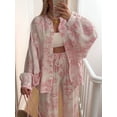 thumbnail image 4 of Women 2 Piece Outfits Sets Dressy Shirt Wide Leg Drawstring Pants Sets Pink M, 4 of 9
