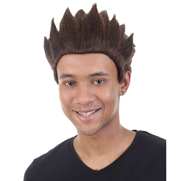 HPO Adult Men's Brown Spiked Animated Wig, Best for Halloween, Flame-Retardant Synthetic Fiber