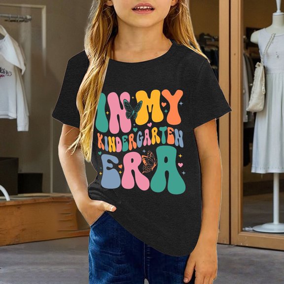 Toddler Girls' Shirts Short Sleeve Top Casual Graphic Tee Shirt with Fashion Print Cute Tee Top Size 4-5T ,Black