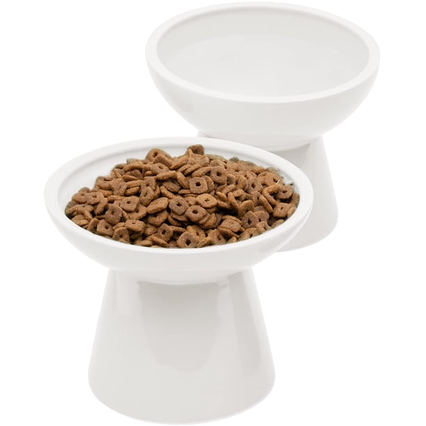 Cuenco de comida para gatos CEEFU 2, extra ancho, de cerámica levantada, blanco