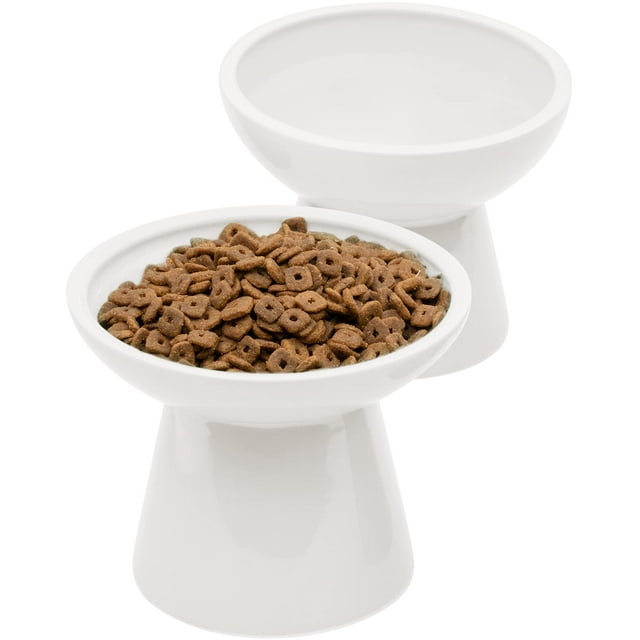 Cuenco de comida para gatos CEEFU 2, extra ancho, de cerámica levantada, blanco