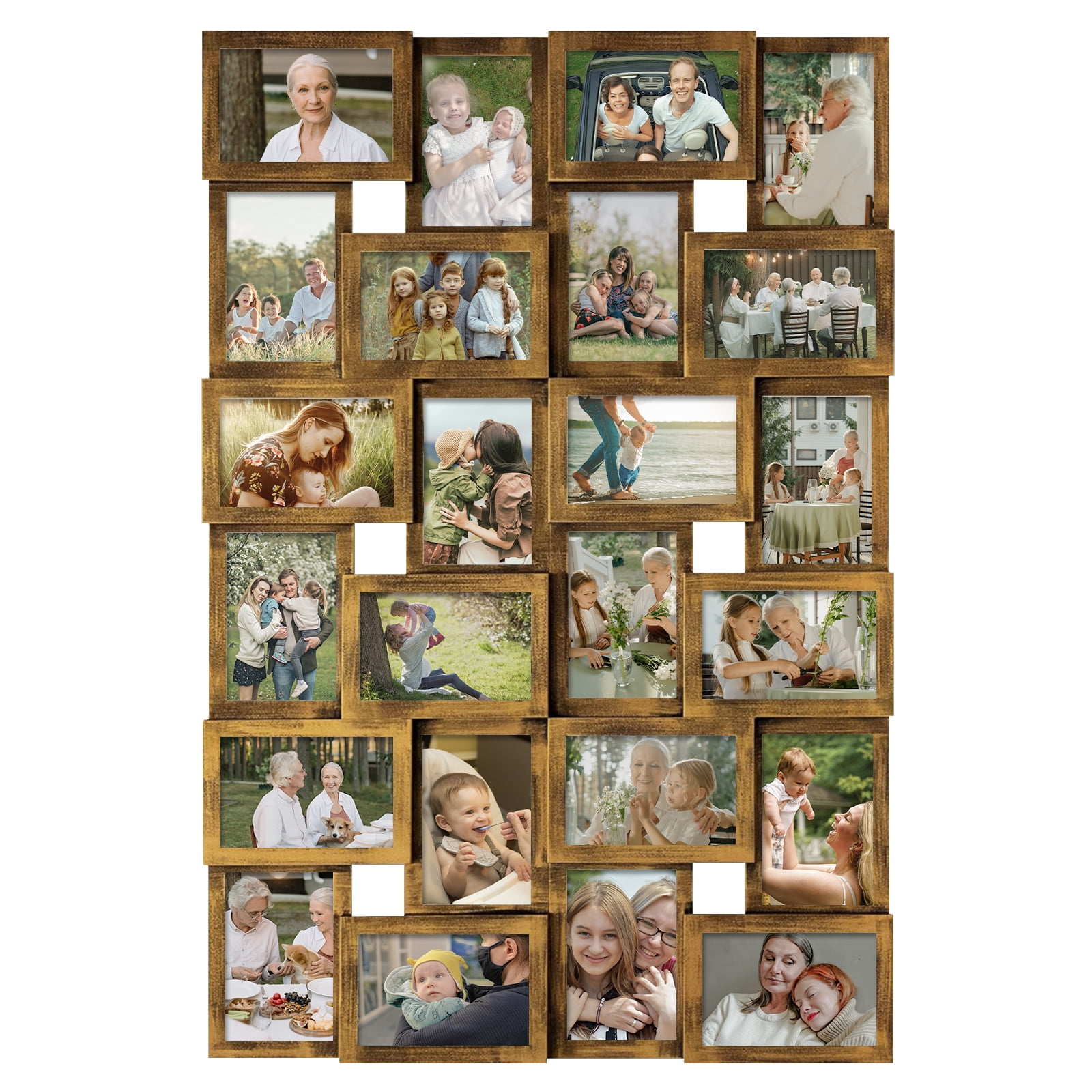 Hello Laura Rustic 24-Socket Retro Gold Collage Photo Frame 4 x 6 Pictures with Large Family and Friend Decor