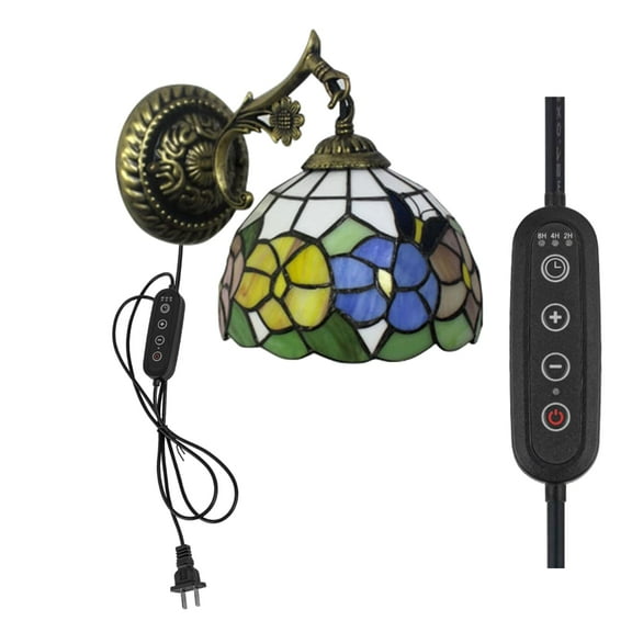 Kiven Plug in Wall Lamp Style Wall Sconce with Glass Lampshade, 5.9ft Plug-in Cord, On/Off Switch, 1-Light Dimmable Wall Lights Fixtures for Bedside Reading E26 Base