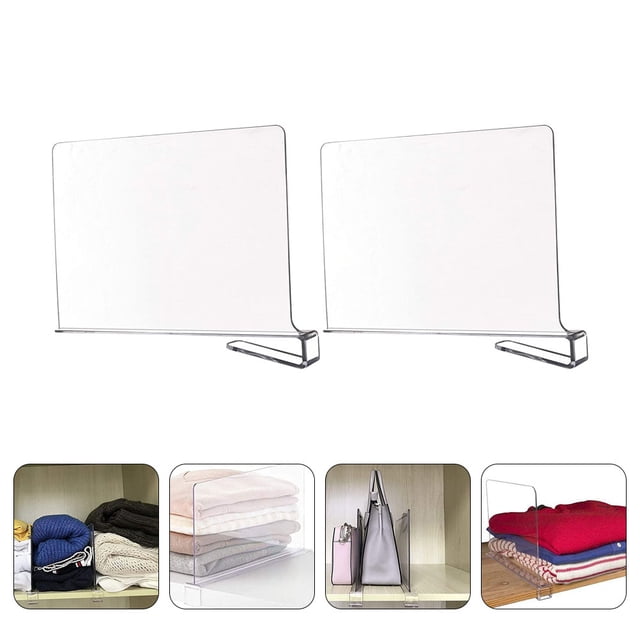 COSMOBETTY 2Pcs Convenient Transparent Acrylic Shelf Divider for Household Closet and Cabinet Storage