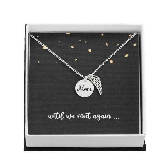Mom Memorial Necklace for Sister Bereavement Gift for Daughter Angel Wing Mom Necklace In Memory of Mother Jewelry