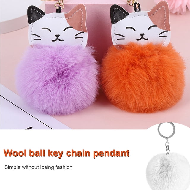 Fuzzy Ball Keychain Supple Comfortable Lovely Key Rings Adorable Practical Key Chains Women for Children Adults Elderly Students White 8cm