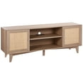 thumbnail image 1 of KFFKFF Wicker Television Stand, Contemporary Design Stand for 75 inch Television, Bohemian Wicker Television Cabinet with Integrated Socket and USB Ports, Modifiable Shelves, Oak, 1 of 9
