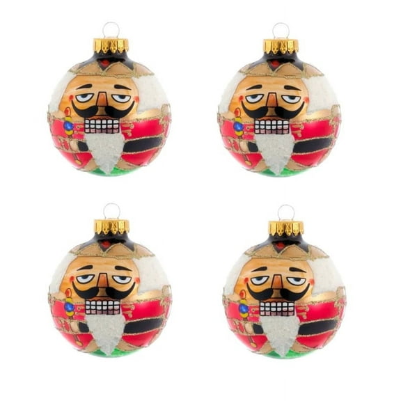 Kurt Adler Nutcracker Design Glass Ball Ornament, 65mm, Set of 4