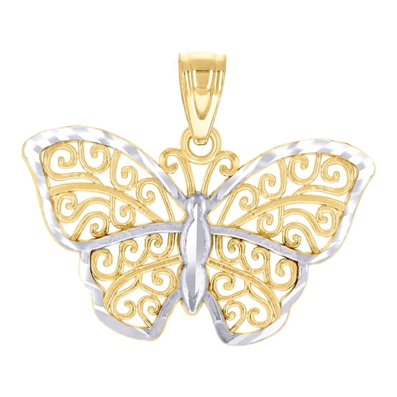 14k Two-tone Gold Womens Butterfly Angel Wings Fashion Charm Pendant Necklace 17x20.3mm Wide Pendant for Women
