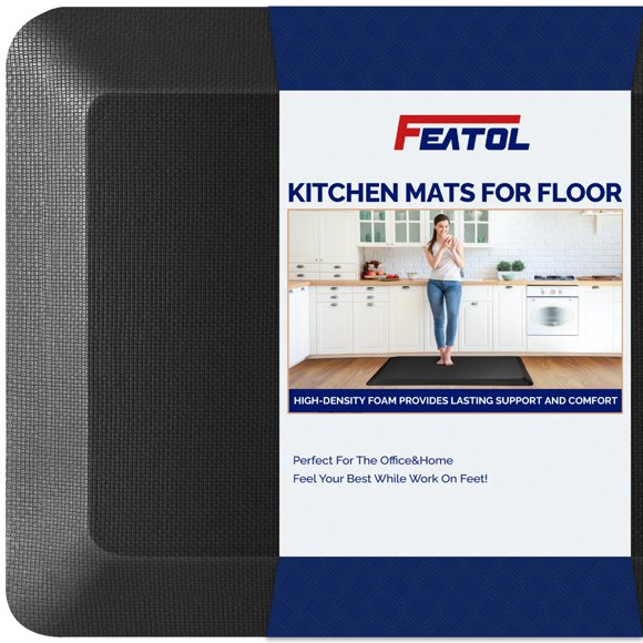 FEATOL 2 Packs Kitchen Mats Cushioned Anti Fatigue – 9/10 Extra Thick Standing Desk Mat Memory Foam, Ergonomic Floor Padded Comfort at Home, Kitche