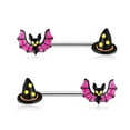 thumbnail image 1 of OUFER 14G Nipple Rings Bat and Hat Nipple Piercing Jewelry 316L Stainless Steel Nipple Rings For Women Girls, Sold as a Pair, 1 of 3