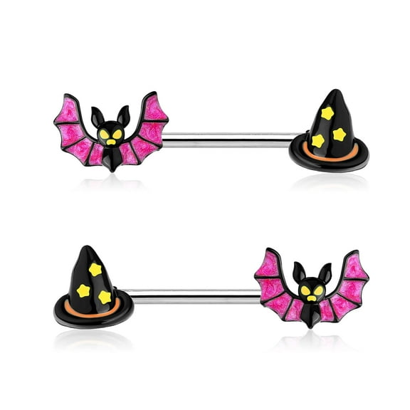 OUFER 14G Nipple Rings Bat and Hat Nipple Piercing Jewelry 316L Stainless Steel Nipple Rings For Women Girls, Sold as a Pair