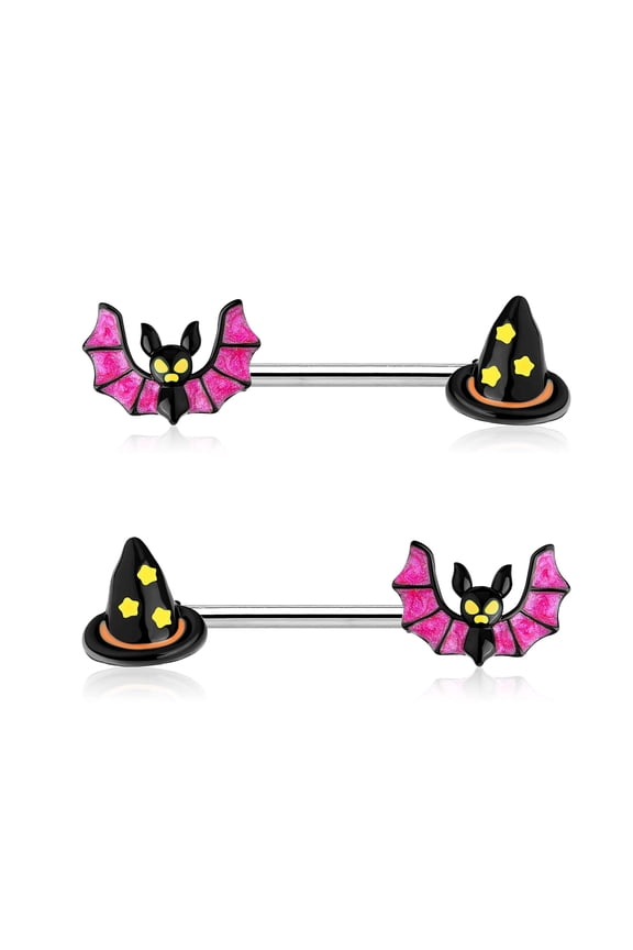 14G Nipple Rings Bat and Hat Nipple Piercing Jewelry 316L Stainless Steel Nipple Rings For Women Girls, Sold as a Pair