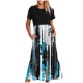 thumbnail image 2 of Roncen Women's Round Neck Short Sleeve Dress - Black Top with Printed Hem, Fashionable Casual Loose Fit with Pockets, Stylish Comfortable Summer Dress for Daily Outings and Casual Occasions, 2 of 5