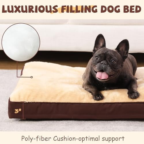 Dog Crate Bed Waterproof Deluxe Plush Dog Beds with Removable Washable Cover Anti-Slip Bottom Pet Sleeping Mattress for Large, Medium, Jumbo, Small Dogs, 29 x 18 inch, Brown
