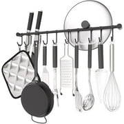 OKEPOO Kitchen Hanging Pot Rack Hanger 304 Stainless Steel 20 Inch Wall Mounted Gourmet Kitchen Rail with 10 Hooksr(Black)