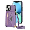 thumbnail image 3 of Nalacover for iPhone 14 Plus Zipper Wallet Case,Luxury Premium PU Leather Back Soft TPU Magnetic Buckle Flip Card Pocket Shockproof Slim Cover with Adjustable Crossbody Shoulder Strap,Purple, 3 of 14