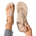 thumbnail image 4 of Khaki Womens Khaki Flock Flat Sandals Elastic Back Strap Round Open Toe Casual Indoor Outdoor Slip-On 2026, 4 of 9