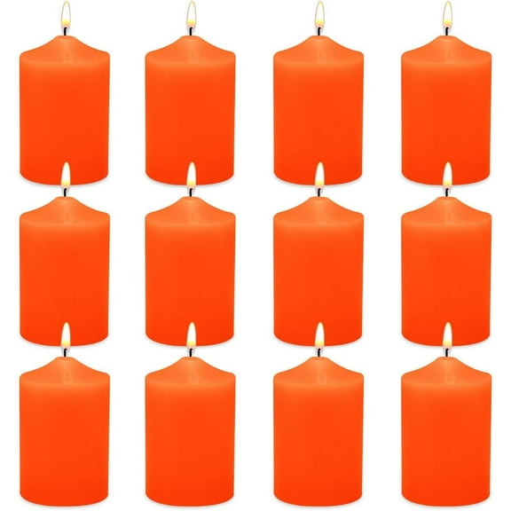 NestE - 12 Pack 2x3 Hand Poured Orange Dripless Pillar Candles, Soy Candles,Non-Toxic, Unscented, Smokeless, Long Burning, for Emergency, Halloween, Thanksgiving, Weddings, Dinner Parties, Home Decor