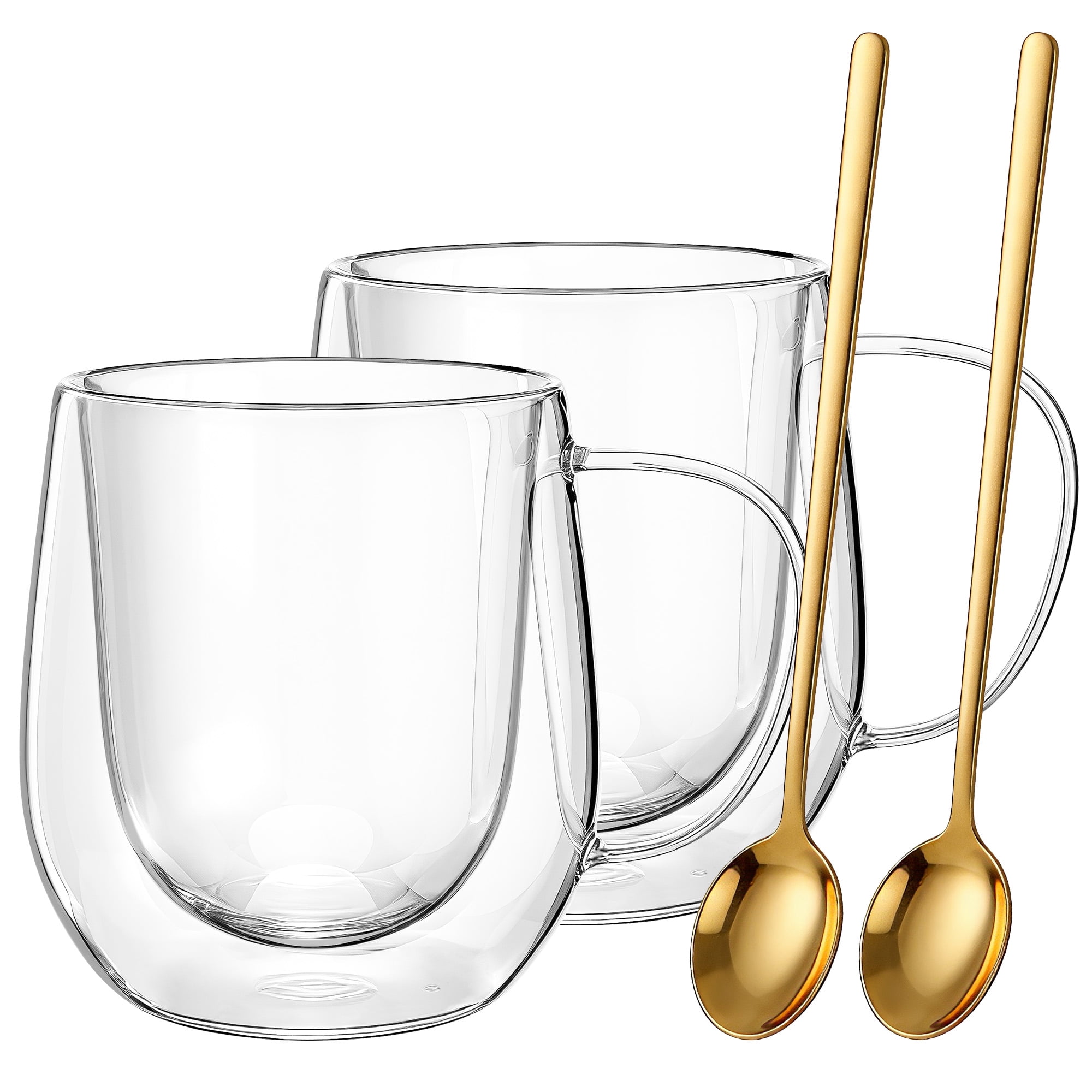 2PCS Coffee Mugs, Transparent Glass Cup With Spoons, Large Capacity, Espresso Mug Set, Latte Mug, Americano Cappuccino Mug, Latte,Breakfast Cup, Milk Cup, Durable& Easy To Clean,350ml/11oz