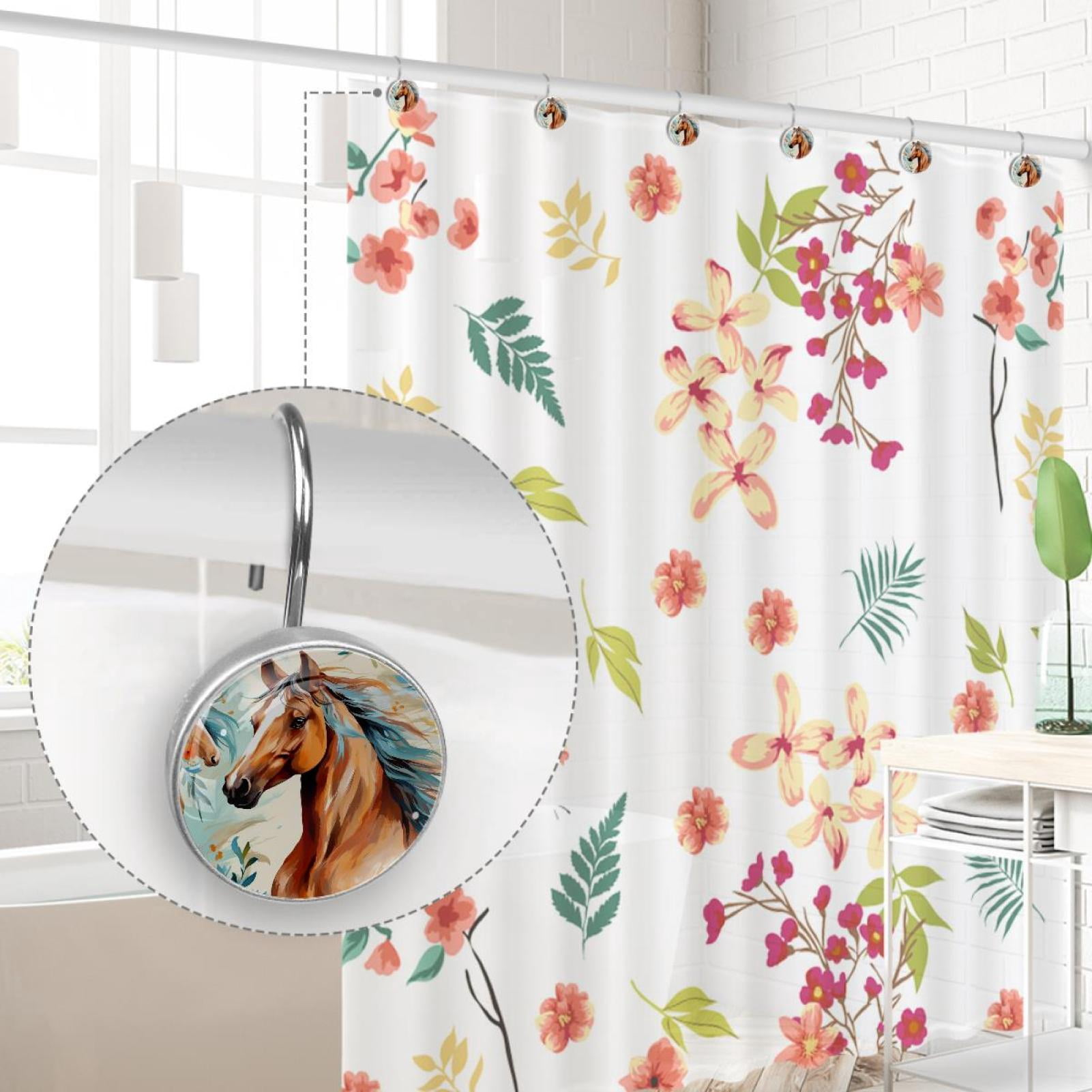 HemaKayy 12 Pcs Decorative Shower Curtain Hooks - Stainless Steel Rings for Bathroom Décor - Easy Glide & Secure Hold - Perfect Decoration for Bathroom Shower Rods - Animal Horse