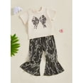 thumbnail image 3 of AceBaby Toddler Baby Girl Summer Clothes Set 6M-4T Bow Print Short Sleeve T-Shirt and Flare Pants 2Pcs Spring Outfits, 3 of 9