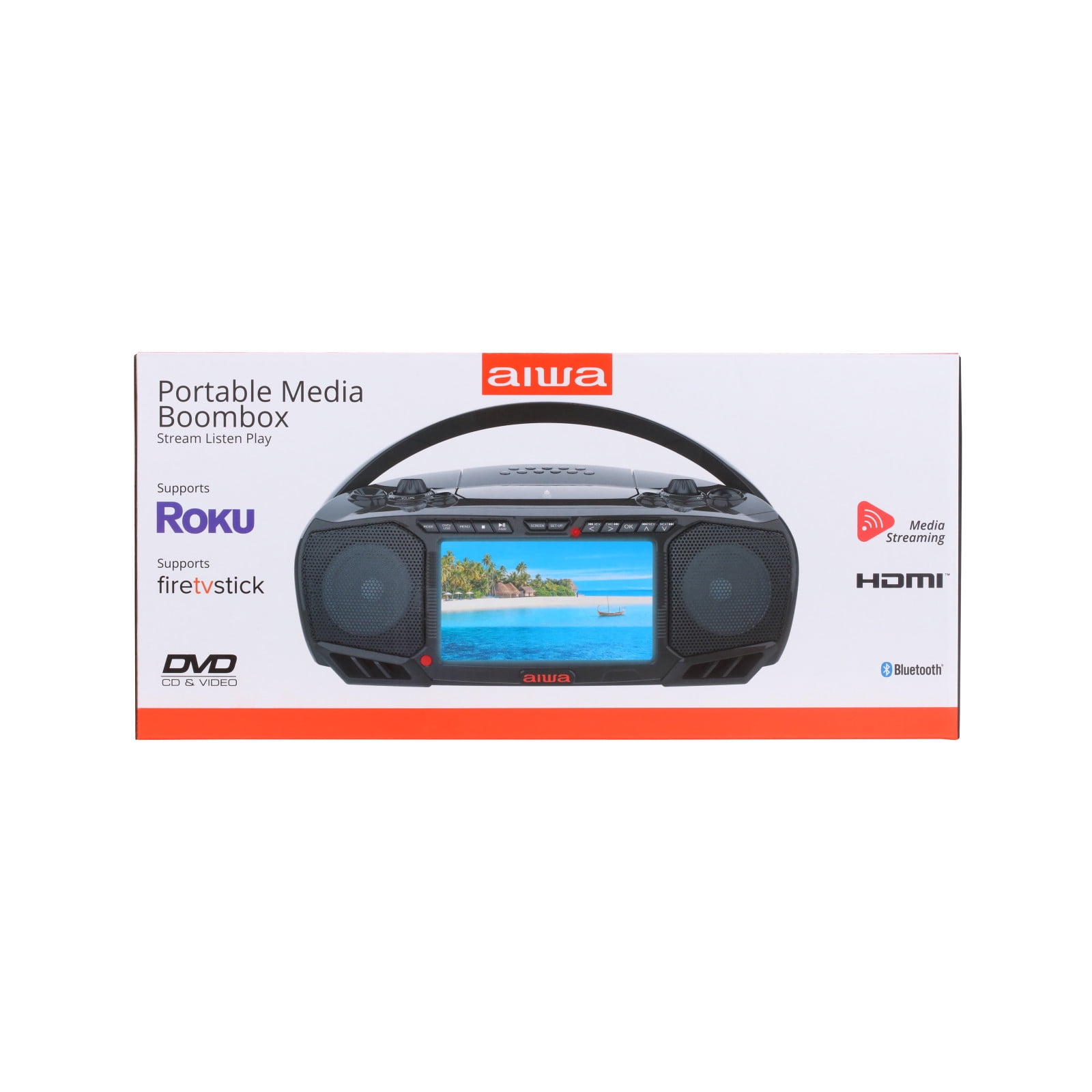 Aiwa Portable 3W Boombox x2 Speakers with Bass, Supports Roku Aiwa Portable 3W Boombox x2 Speakers with Bass, Supports Roku
