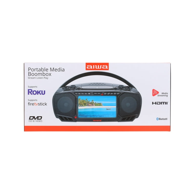 Aiwa Portable 3W Boombox x2 Speakers with Bass, Supports Roku