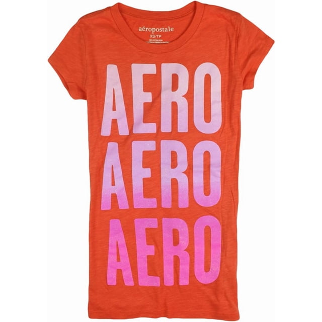 Aeropostale - Camiseta gráfica para mujer con purpurina Aero, naranja, pequeña
