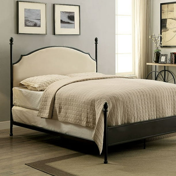 Metal Eastern King Bed With Padded Fabric Black Com Metal Eastern King Bed With Padded, Eastern King Bed Frame