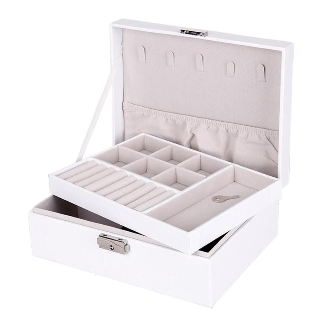 Jewelry Box Organizer Case Dual Layer PU Leather for Rings Necklace Earrings Storage Gift for Women