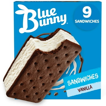 Blue Bunny Simply Vanilla Flavored Frozen Dessert Sandwich with Chocolate Wafers, 38.25 fl oz 9 Pack