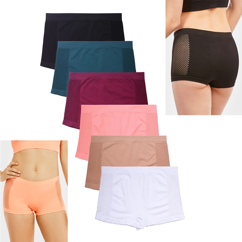 G001, Medium Womens Seamless Underwear Boyshort Ladies Panties Spandex Panty Workout Boxer Briefs 5-Pack