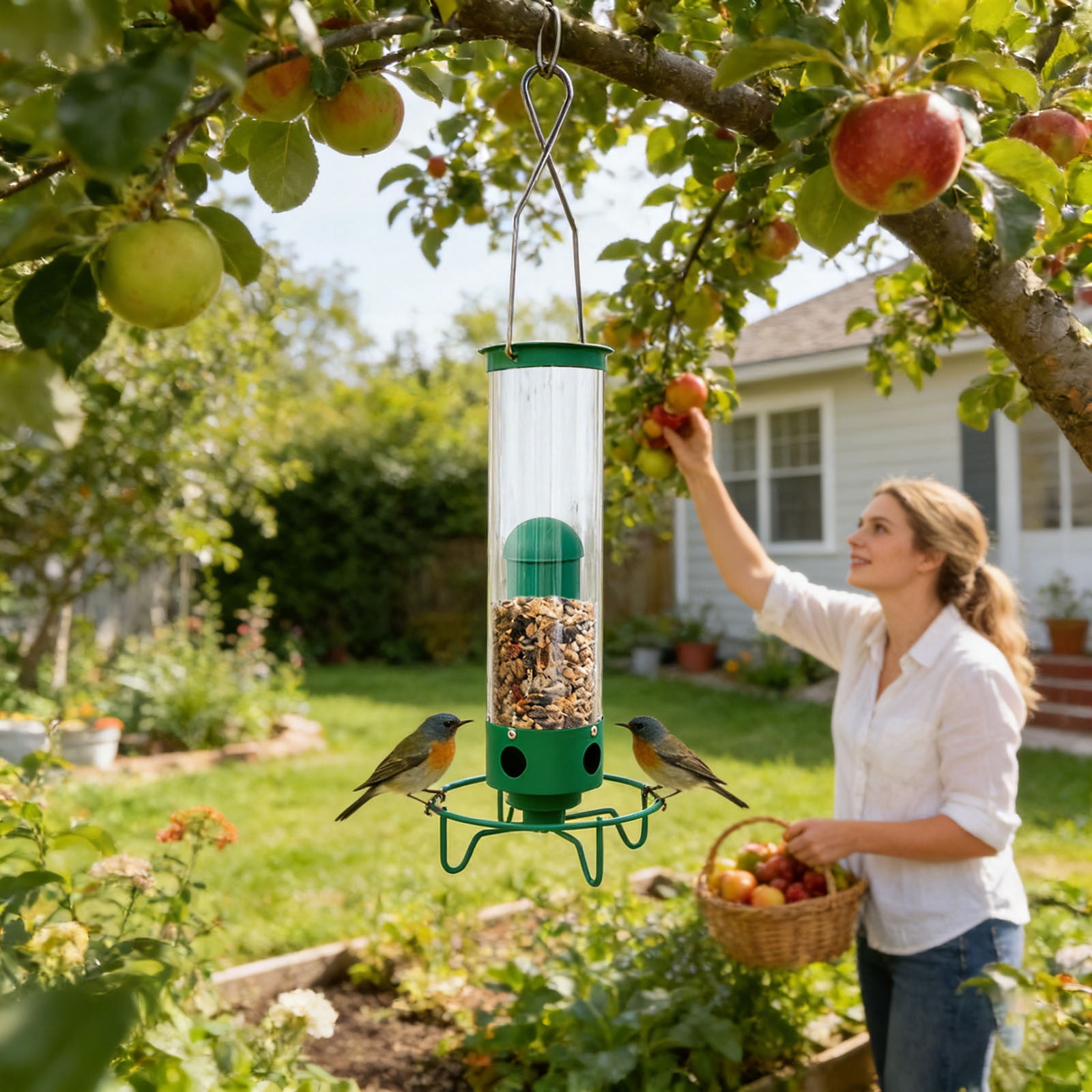 Squirrel Proof Hanging Bird Feeder Sensing Wild Bird Feeder Large Capacity Tube Bird Feeder Ideal for Garden Patio and Backyard Bird Watching
