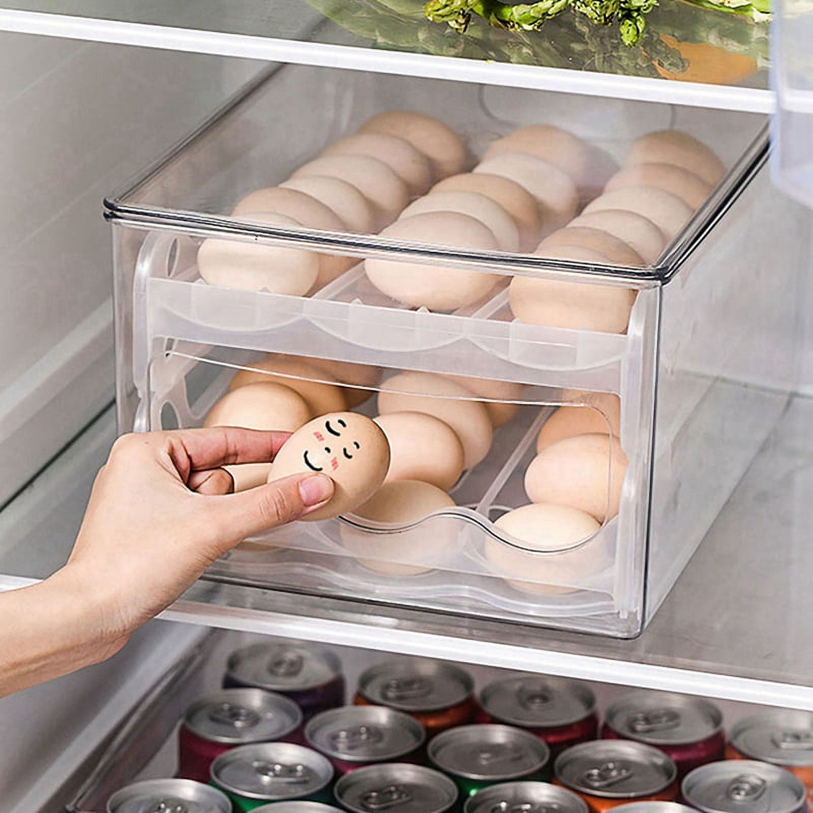 2X Slide Eggs Storage Box Egg Holder Container Refrigerator Drawer Stackable Food Eggs Box Kitchen Fridge Organizer