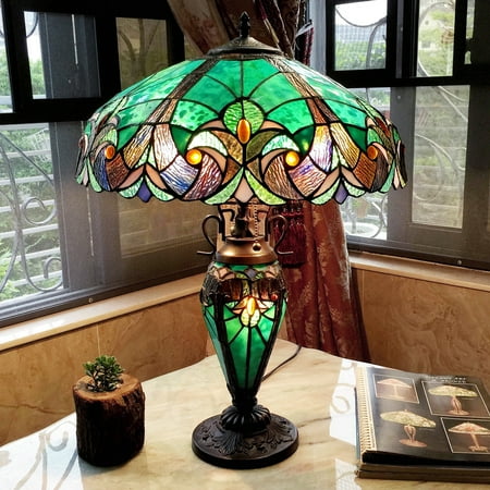 - Chloe Tiffany Style Halston Double Lit 2+1 Light Table Lamp