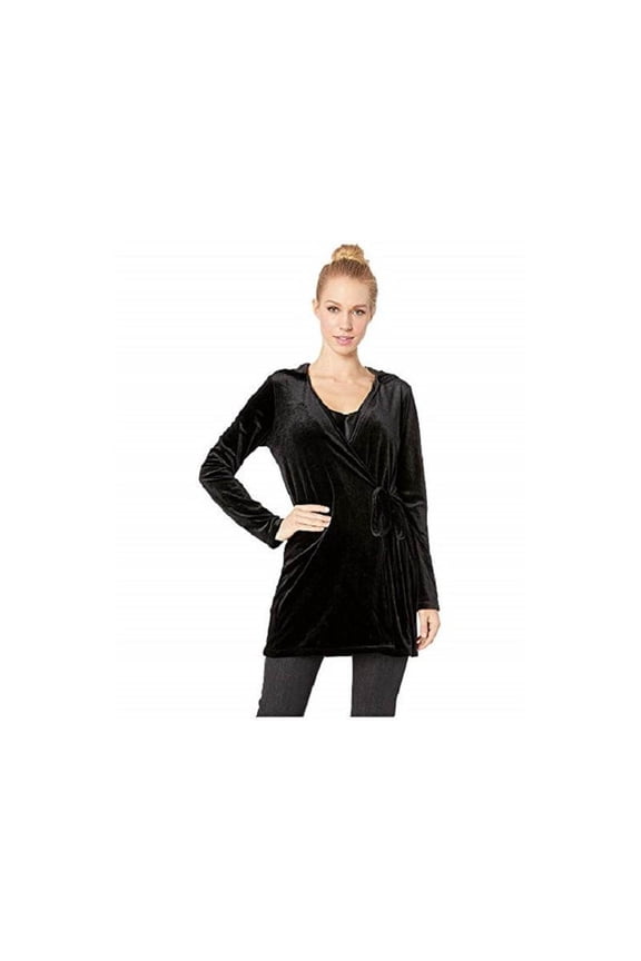 Jack by BB Dakota Practical Magic Velvet Hooded Wrap Jacket, Black,XS