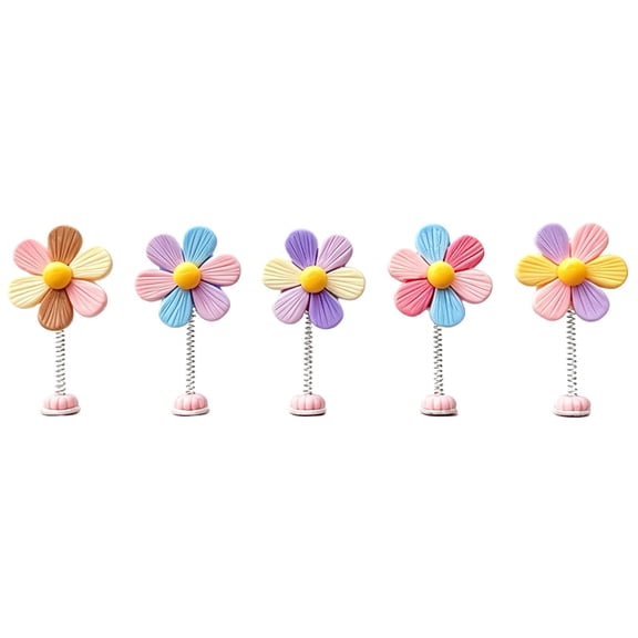 Cute Daisy Car Decor, Dashboard Decorations, Mini Resin Flower Rear View Mirror Accessories with Spring Funny Decorations for Car Interior Computer Desk Dashboard Ornament, 5 Pcs, 1.85x0.31"