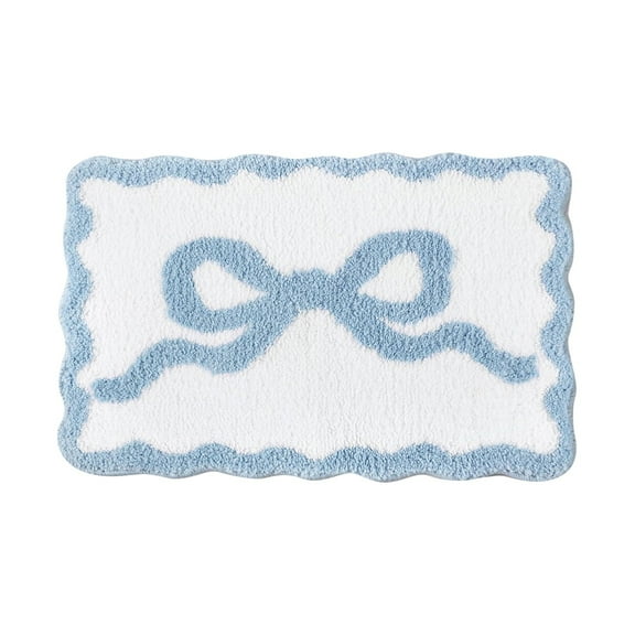 Blue Bow Bath Mat Cute Bow Bathroom Rug Super Soft Absorbent Bathroom Rugs Non Bath Mat Machine Washable Rug for Bathrooms 23.6x15.7 inches (Blue,60x40cm)