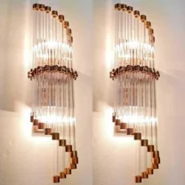 Pair of Vintage Art Deco Skyscraper Wall Sconces – Copper & Glass Rod Ship Lights